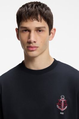 Cotton-jersey T-shirt with sailing artwork, Dark Blue