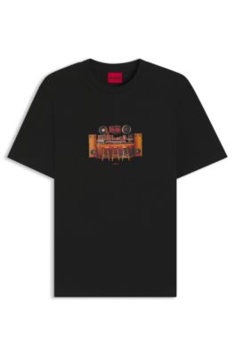 Cotton-jersey T-shirt with printed artwork, Black