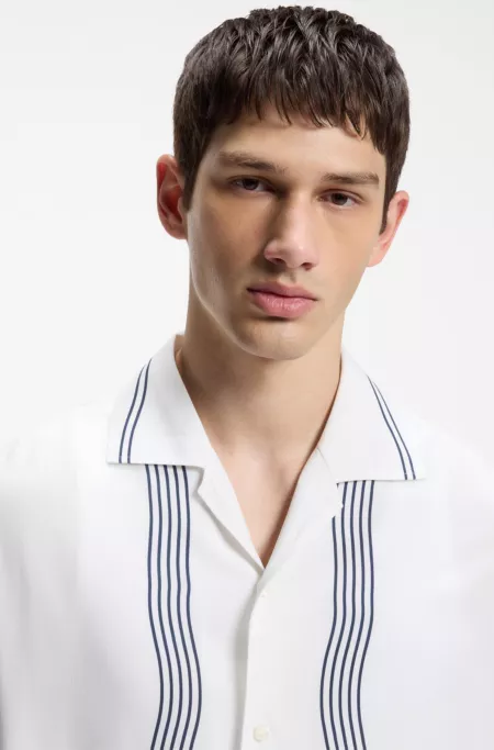 Oversized-fit printed shirt with camp collar