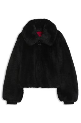 Chaqueta en imitaci&oacute;n de piel suave con cierre de cremallera, Negro