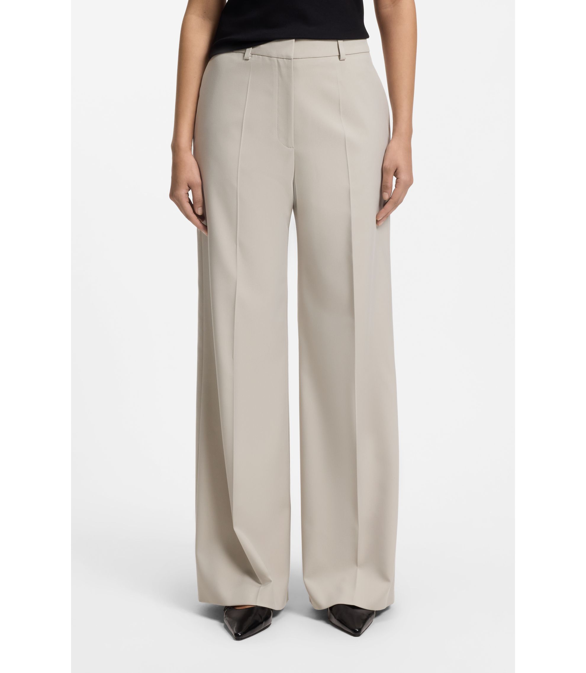 HUGO - Regular-fit wide-leg pants in stretch fabric - Light Grey