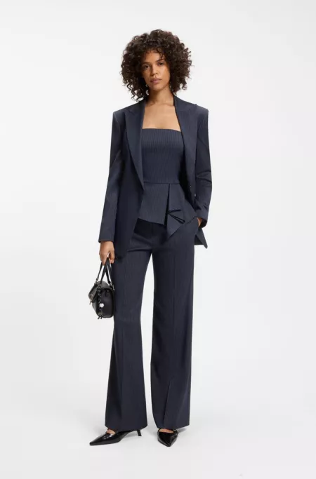 Regular-fit wide-leg pants in pinstripe stretch fabric