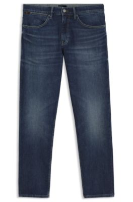 Vaqueros tapered fit de algod&oacute;n el&aacute;stico con puntadas en contraste, Azul