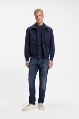 Vaqueros tapered fit de algod&oacute;n el&aacute;stico con puntadas en contraste, Azul