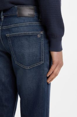 Vaqueros tapered fit de algod&oacute;n el&aacute;stico con puntadas en contraste, Azul