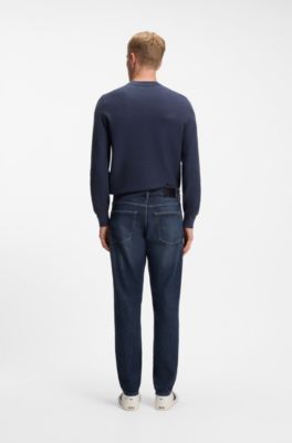 Vaqueros tapered fit de algod&oacute;n el&aacute;stico con puntadas en contraste, Azul