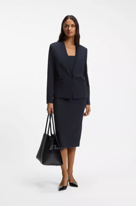 Regular-fit collarless blazer in performance-stretch jersey