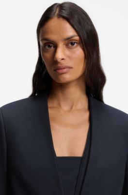 Blazer sin cuello regular fit en punto t&eacute;cnico el&aacute;stico, Azul oscuro