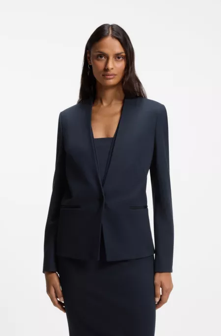 Regular-fit collarless blazer in performance-stretch jersey