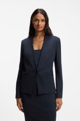 Blazer sin cuello regular fit en punto t&eacute;cnico el&aacute;stico, Azul oscuro