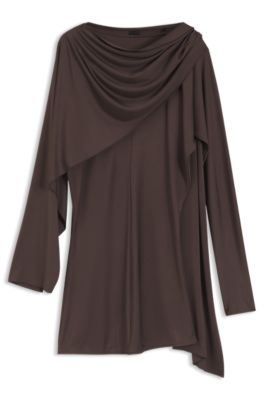 Jersey top with a draped scarf detail, Dark Brown