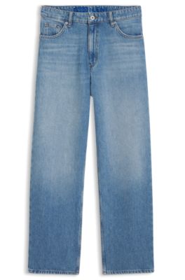 Jean Loose coupe large avec d&eacute;tails breloques, Bleu