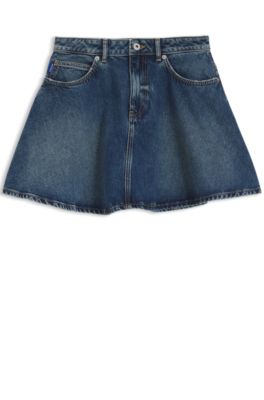 Minifalda de talle alto en denim azul, Azul