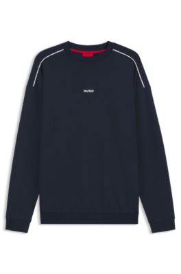 Sudadera relaxed fit con logo estampado y vivos, Azul oscuro