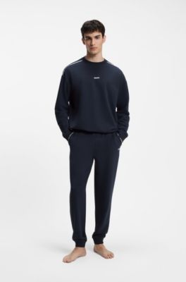 Sudadera relaxed fit con logo estampado y vivos, Azul oscuro