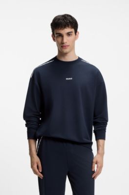 Sudadera relaxed fit con logo estampado y vivos, Azul oscuro