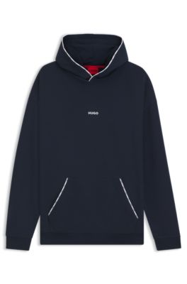 Sudadera con capucha relaxed fit con ribetes en contraste con logo, Azul oscuro