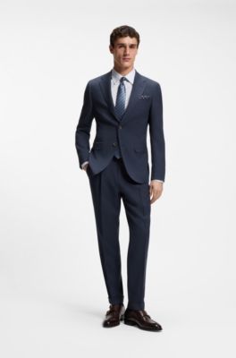 Slim-fit shirt in striped Italian-made cotton, Dark Blue