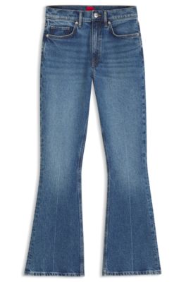 High-waisted flared jeans in blue stretch cotton, Blue