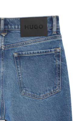 High-waisted flared jeans in blue stretch cotton, Blue