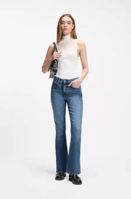 High-waisted flared jeans in blue stretch cotton