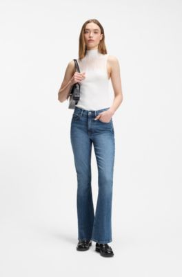 High-waisted flared jeans in blue stretch cotton, Blue