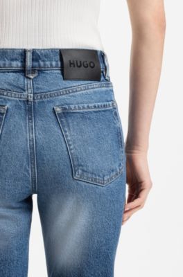 High-waisted flared jeans in blue stretch cotton, Blue