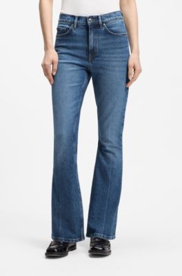 High-waisted flared jeans in blue stretch cotton, Blue