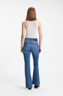 High-waisted flared jeans in blue stretch cotton, Blue