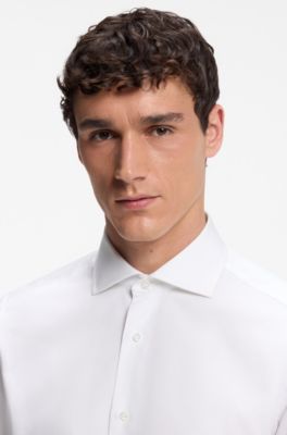 Regular-fit shirt in micro-structured Italian cotton, White