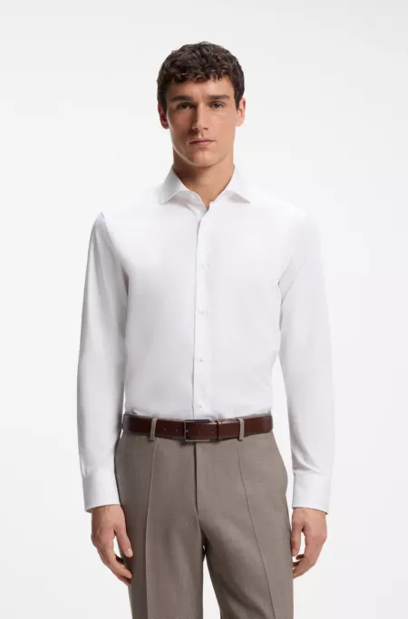 Regular-fit shirt in micro-structured Italian cotton
