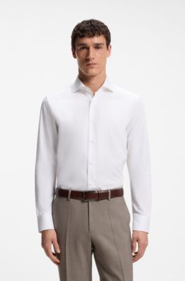 Regular-fit shirt in micro-structured Italian cotton, White