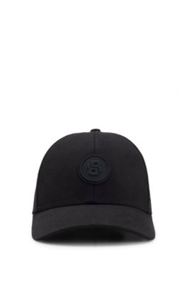 Cotton-canvas cap with Double B monogram badge, Black