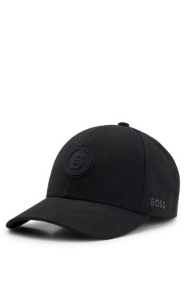 Cotton-canvas cap with Double B monogram badge, Black