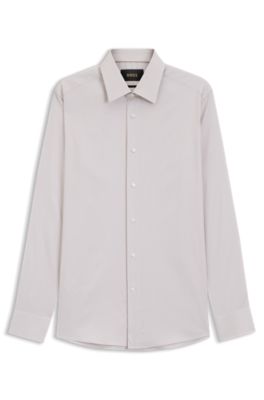 Camisa slim fit de algod&oacute;n con estructura, Beige claro