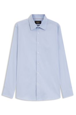 Camisa slim fit de algod&oacute;n con estructura, Celeste