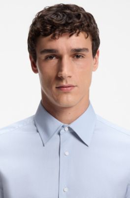 Camisa slim fit de algod&oacute;n con estructura, Celeste