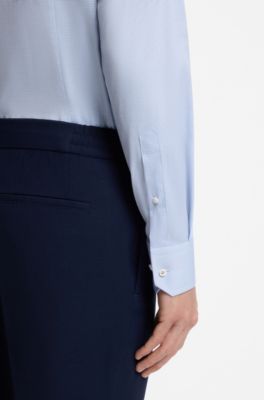 Slim-fit shirt in a structured cotton blend, Light Blue