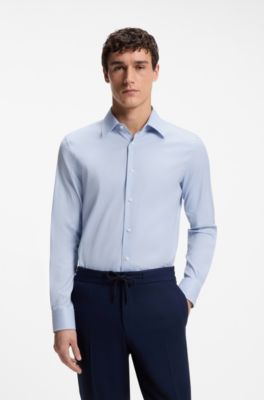 Camisa slim fit de algod&oacute;n con estructura, Celeste