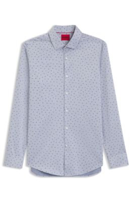 Slim-fit shirt in printed dobby cotton, Light Blue