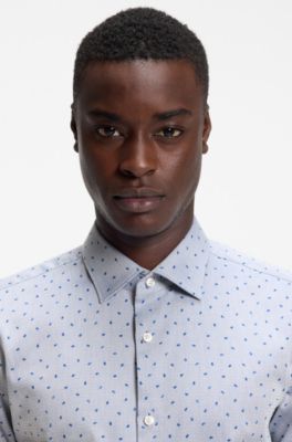 Camisa slim fit de tejido dobby de algod&oacute;n estampado, Celeste
