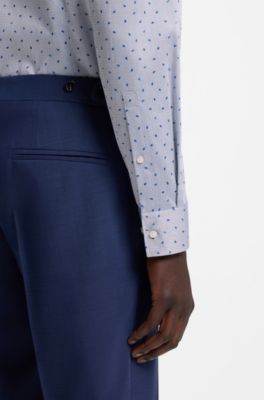 Slim-fit shirt in printed dobby cotton, Light Blue