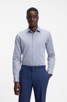 Slim-fit shirt in printed dobby cotton, Light Blue