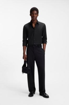 Slim-fit cotton shirt, Black