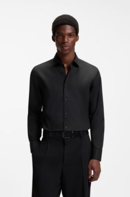 Slim-fit cotton shirt, Black