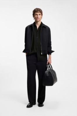 Slim-fit business shirt in soft garment-washed fabric, Black