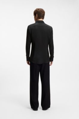 Slim-fit business shirt in soft garment-washed fabric, Black