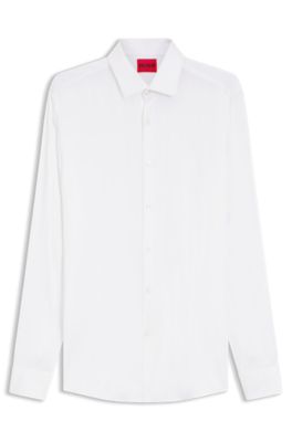 Slim-fit business shirt in soft garment-washed fabric, White