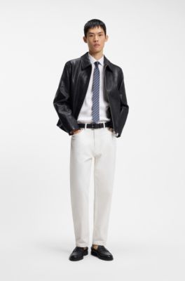 Slim-fit business shirt in soft garment-washed fabric, White
