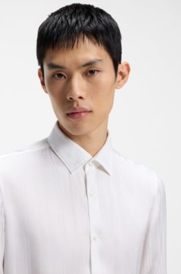 Slim-fit business shirt in soft garment-washed fabric, White